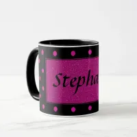 Bright Pink Dots on Black Background Mug