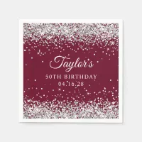 Silver Glitter Burgundy 50th Birthday Napkins