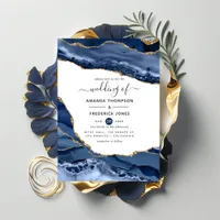 Navy and Gold Agate Wedding Invitation