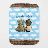 Personalized Cowboy Baby Boy and Teddy Bear   Baby Burp Cloth