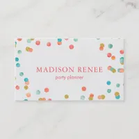 Watercolor and Gold Confetti Modern Party Planner Business Card