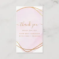 Script Blush Pink Watercolor Gold Circle Business Discount Card