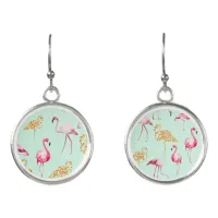 Pink Flamingo Teal Hanging Earrings