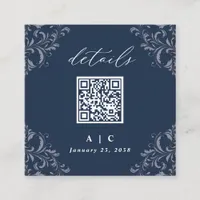 Elegant Navy Blue QR Code Wedding Details Enclosur Enclosure Card