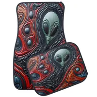 Mysterious Alien Presence in Vibrant Cosmic Swirl Car Floor Mat