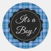 It's a Boy! Baby Shower Blue Plaid Stickers