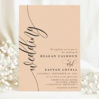 Soft Peach Elegant Calligraphy Script Wedding Invitation