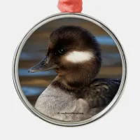Sweet Bufflehead Duck on Sunlit Waters Metal Ornament