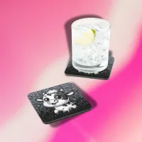 Silver Glitter on Black with a Cow | Beverage Coaster