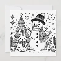 Merry Christmas Color Me | Snowman and Bunny Holiday Card