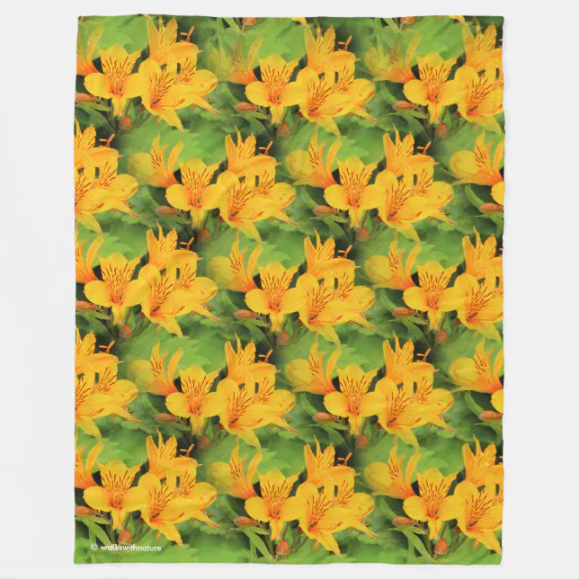 Lily of the Incas / Yellow Alstroemeria Fleece Blanket