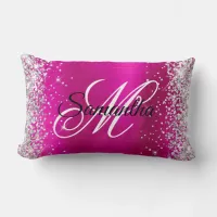 Silver Glitter Shiny Hot Pink Foil Fancy Monogram Lumbar Pillow