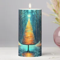 Iridescent Holiday Dream 🎄 Glowing Christmas Tree Pillar Candle