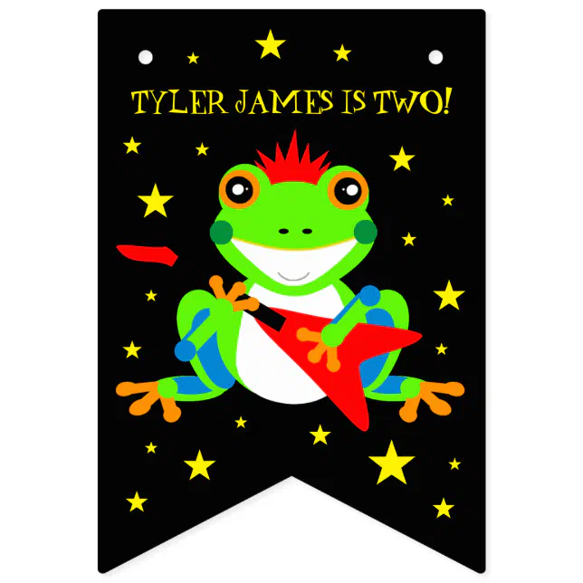 Rockin' Birthday Tree Frog with Red Guitar Bunting Flags