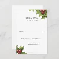 Holly Berries Monogram Winter Wedding RSVP Card