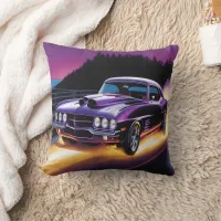 Vivid hotrod cruising along a scenic twilight road throw pillow