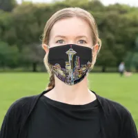 Dark be the Night - Luminous Seattle Skyline Adult Cloth Face Mask