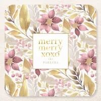 Pink Gold Christmas Merry Pattern#21 ID1009 Square Paper Coaster