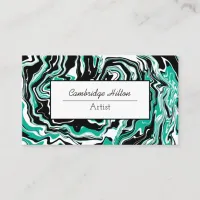 Black and Turquoise Marble Abstract Fluid Art   Business Card