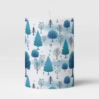 Blue Christmas Tree Winter Scene  Pillar Candle