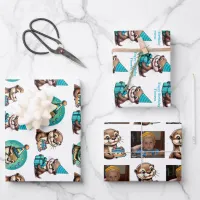 Otter Themed Boy's Birthday Personalized Wrapping Paper Sheets