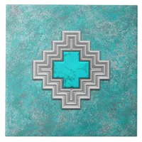 Southwest Turquoise Stone Geometric Pattern Ceramic Tile