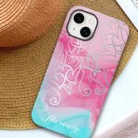 Silver Filigree Henna Ornaments On Pink Turquoise Case-Mate iPhone 14 Case