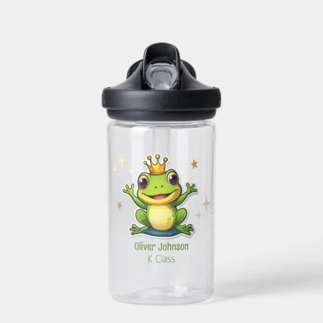 Frog King Cartoon Back To School Name Water Bottle