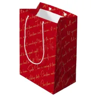 Red Gold Christmas Typography Pattern#36 ID1009 Medium Gift Bag