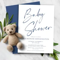 Budget Modern Blue Handwritten Script Baby Shower