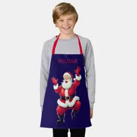 Santa Jumping For Joy Navy Blue And Red Boys Apron