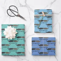 Cartoon Whale Watching Ocean Blues Wrapping Paper Sheets