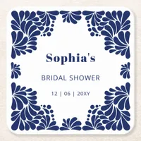 Mexican Blue Talavera Bridal Shower  Square Paper Coaster