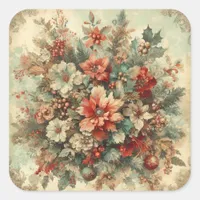 Elegant Vintage Christmas Flowers  Square Sticker