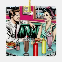 Retro 1950's Couple at Diner Ceramic Ornament