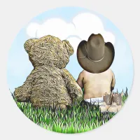 Cowboy and Teddy Bear Baby Boy Classic Round Sticker