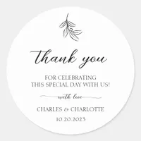 Classic Black And White Script Thank You Wedding Classic Round Sticker