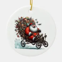 Fun Santa Claus in an Old Go Kart Customized Ceramic Ornament