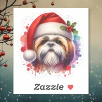 Shih Tzu Dog in Santa Hat Christmas Sticker