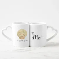 Vintage Scallop Seashell Wedding Anniversary Coffee Mug Set