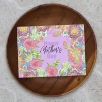 Colorful Whimsical Flowers on Purple Mother's Day Postcard