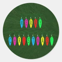 Colorful Merry Christmas Lights Font Classic Round Sticker