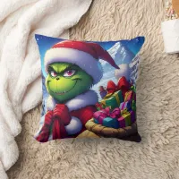 The Grinch prepares for a chilly holiday heist Throw Pillow