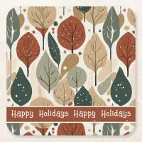 Earth Tones Christmas Pattern#5 ID1009 Square Paper Coaster