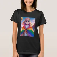 Anime Girl with LGBTQIA+ Cape  T-Shirt