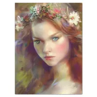 Dreamy kitschy Maiden with Flower Wreath AI Art Tissue Paper