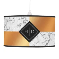 Elegant Marble & Copper Foil Monogram Hanging Lamp