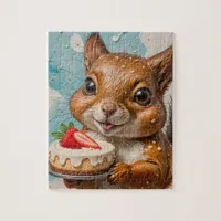 Adorable Squirrel With Strawberry Cake Jigsaw Puzzle