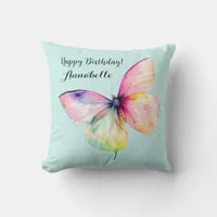 Delicate Pink Butterfly in Pastel Rainbow Colors Throw Pillow