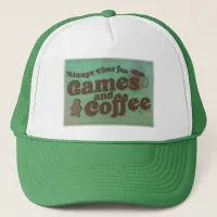 Time 4 Coffee and Games Fun Vintage Style Trucker Hat